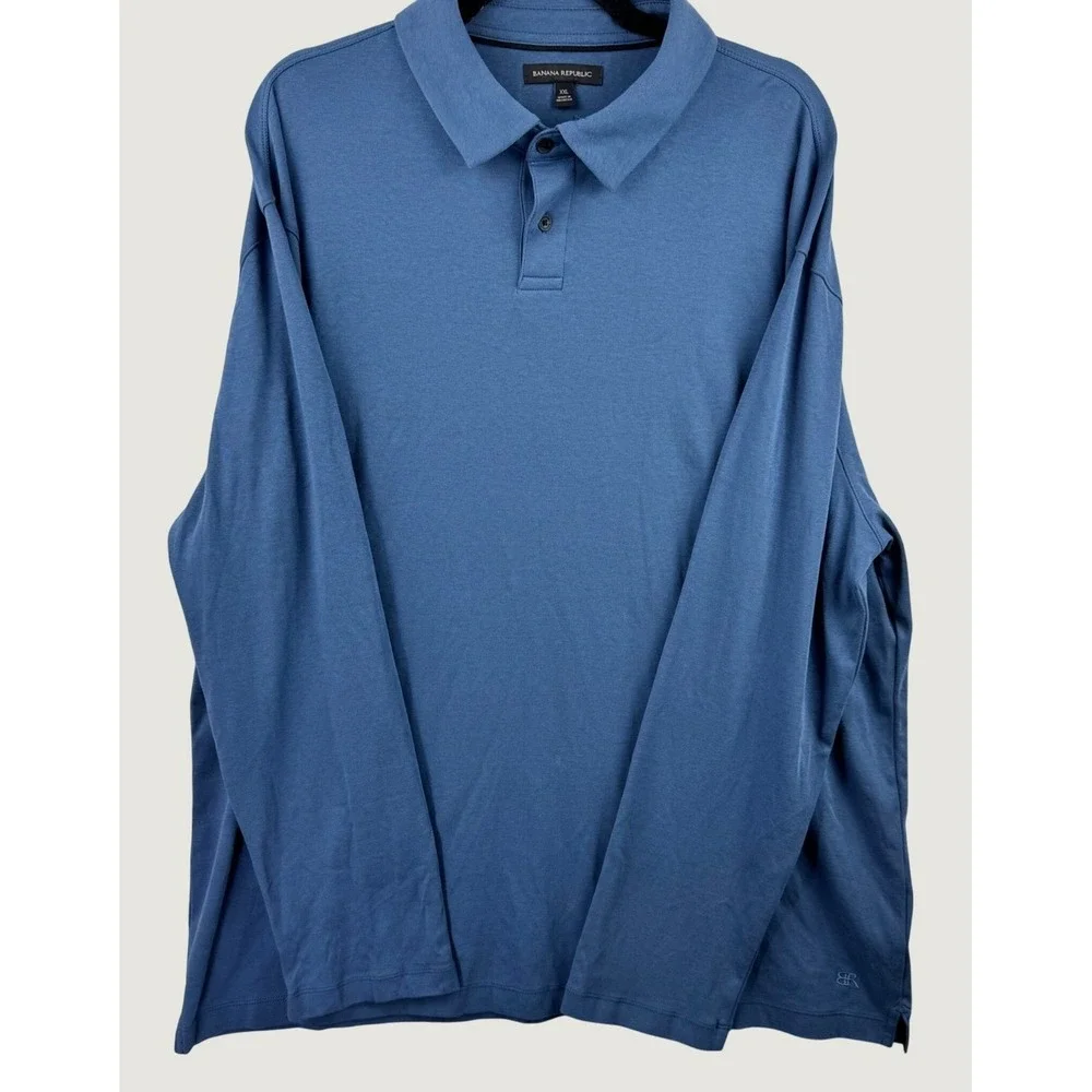Banana Republic Polo‎ Shirt Mens XXL Blue Long Sleeve Cotton Casual Preppy Soft
